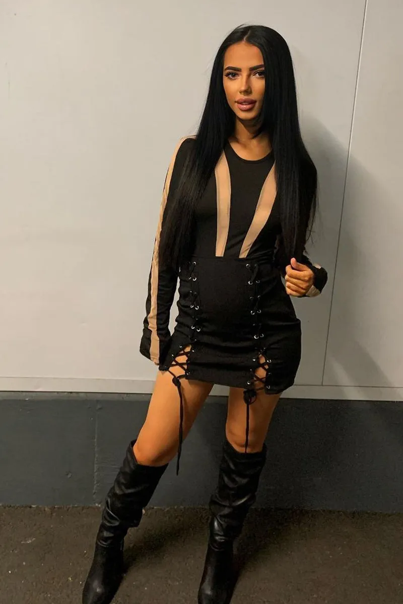 Black Front Lace Up Mini Skirt - Adeleen sold by Rebellious Fashion product image thumbnail 5