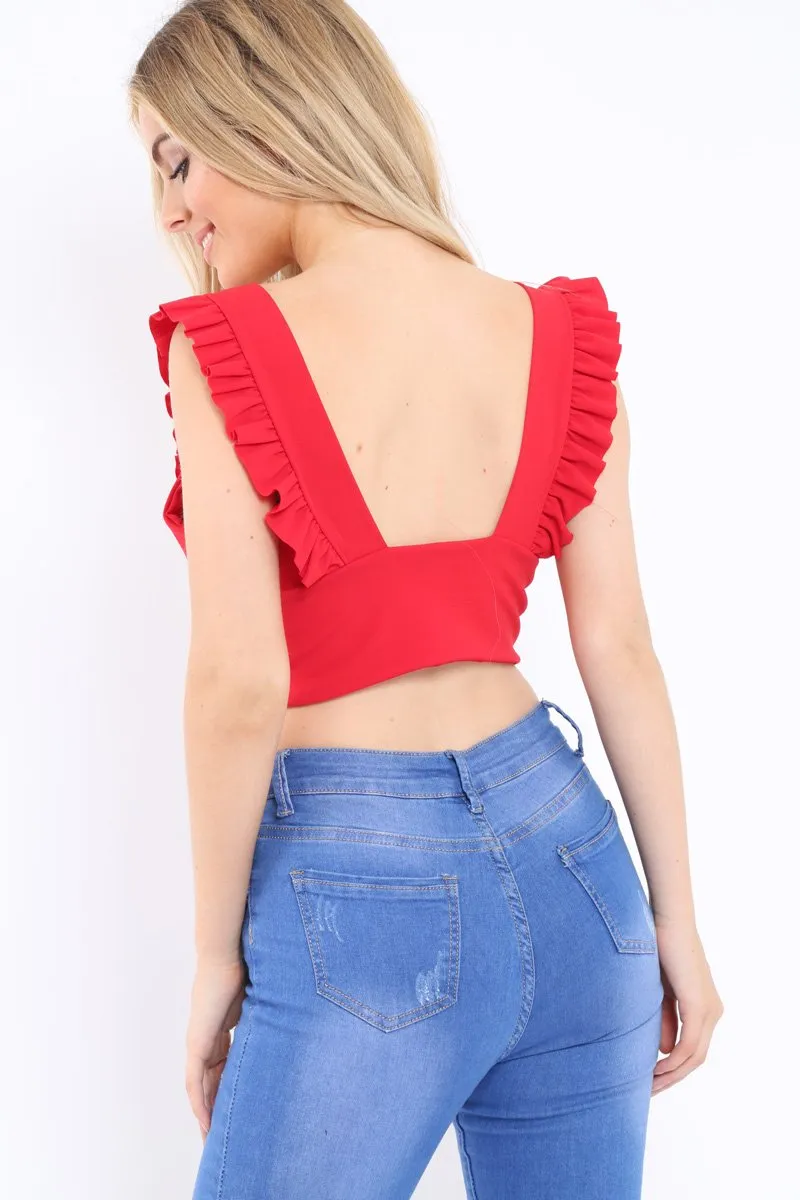 Red Plunge Ruffle Crop Top - Sofia sold by Rebellious Fashion product image thumbnail 4