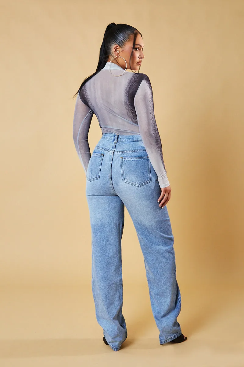 Grey Body Print Long sleeve Bodysuit - Isla sold by Rebellious Fashion product image thumbnail 4