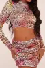 Multi Leopard Print High Neck Crop Top & Mini Skirt Co-ord Set - Denna sold by Rebellious Fashion