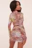 Multi Leopard Print High Neck Crop Top & Mini Skirt Co-ord Set - Denna sold by Rebellious Fashion