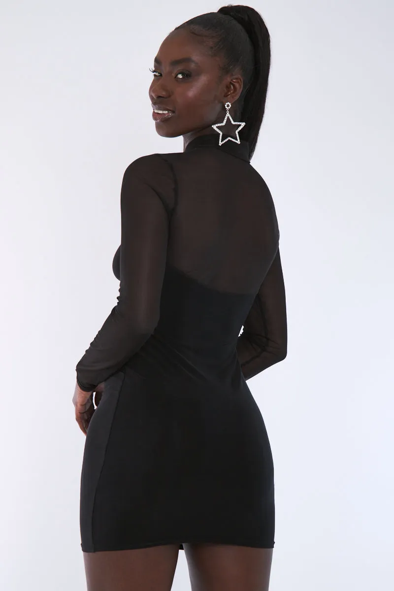Black Curved Bust Mesh Detail Dress - Emmy sold by Rebellious Fashion product image thumbnail 3