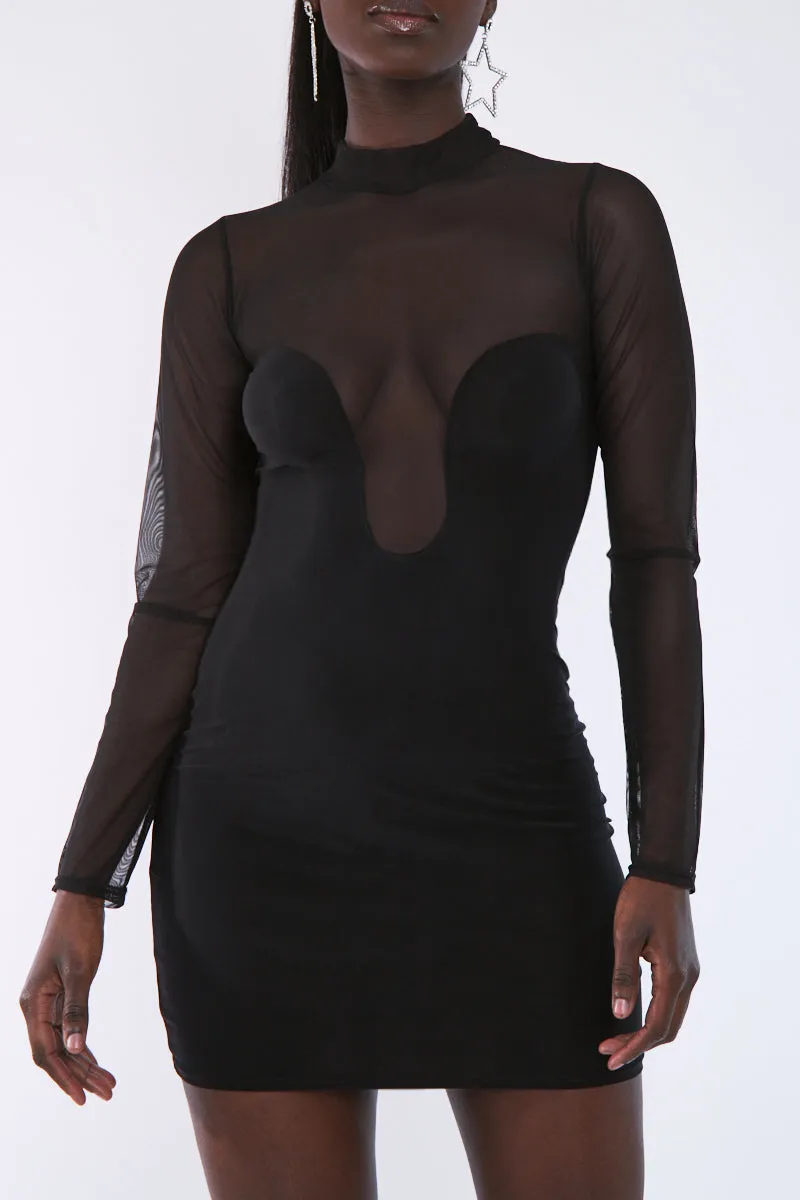 Black Curved Bust Mesh Detail Dress - Emmy sold by Rebellious Fashion product image thumbnail 5