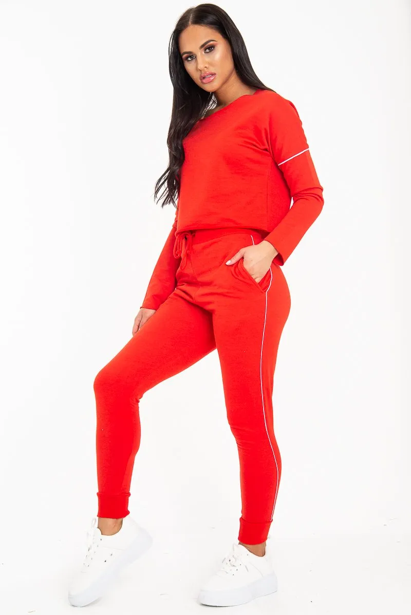 Red White Detail Line Sweatshirt and Jogger Set - Shealee sold by Rebellious Fashion product image thumbnail 3