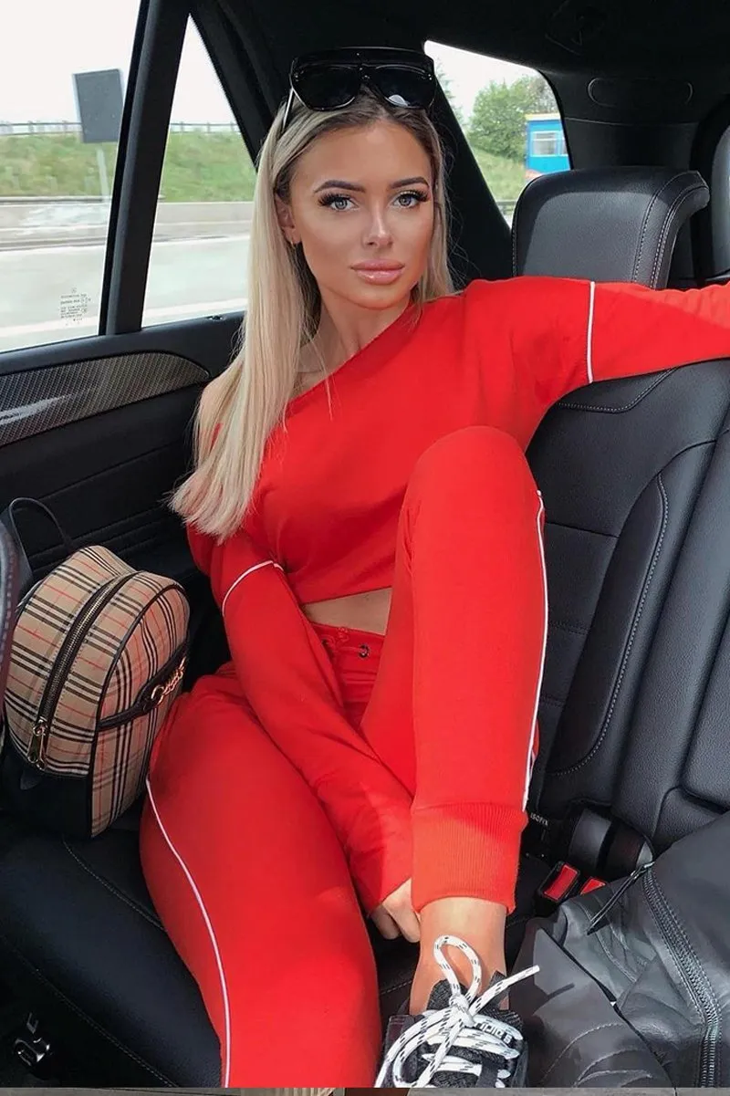 Red White Detail Line Sweatshirt and Jogger Set - Shealee sold by Rebellious Fashion product image thumbnail 5