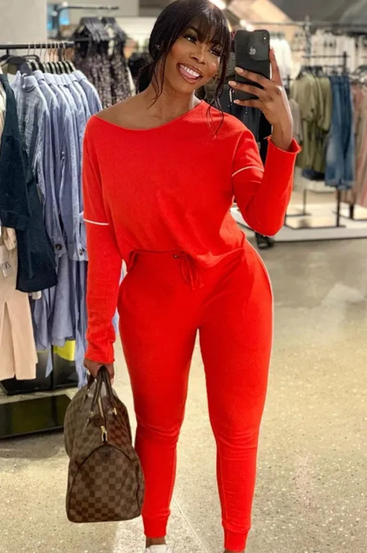 Red White Detail Line Sweatshirt and Jogger Set - Shealee sold by Rebellious Fashion