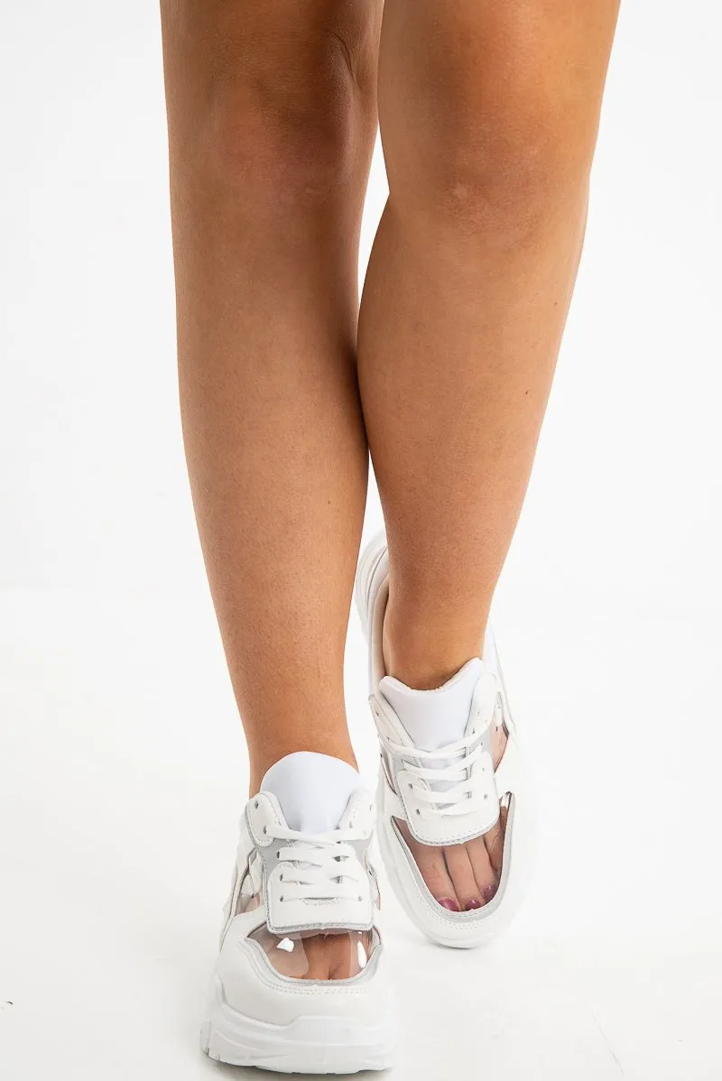 White Clear Insert Lace Up Chunky Trainers - Shayli sold by Rebellious Fashion product image thumbnail 3