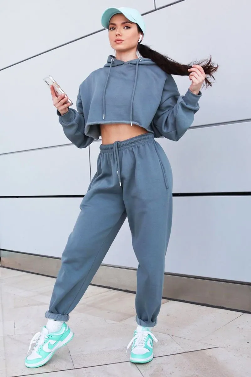 Dark Grey Cropped Oversized Hoodie and Joggers Co-ord - Karenza sold by Rebellious Fashion product image thumbnail 3