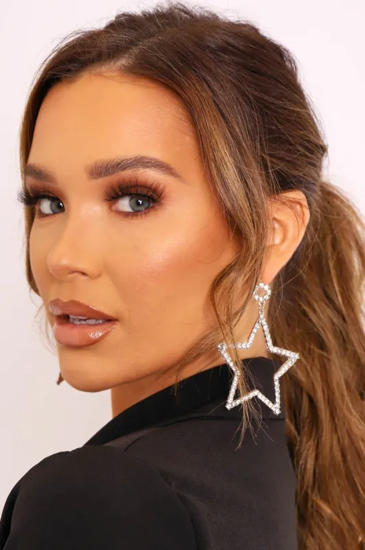 Silver Diamante Star Earrings - Maebell sold by Rebellious Fashion