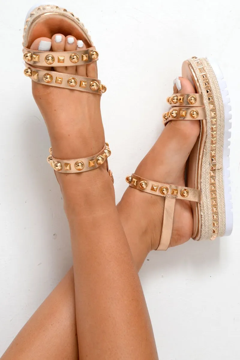 Rose Gold Studded Espadrille Sandals - Delara sold by Rebellious Fashion product image thumbnail 2