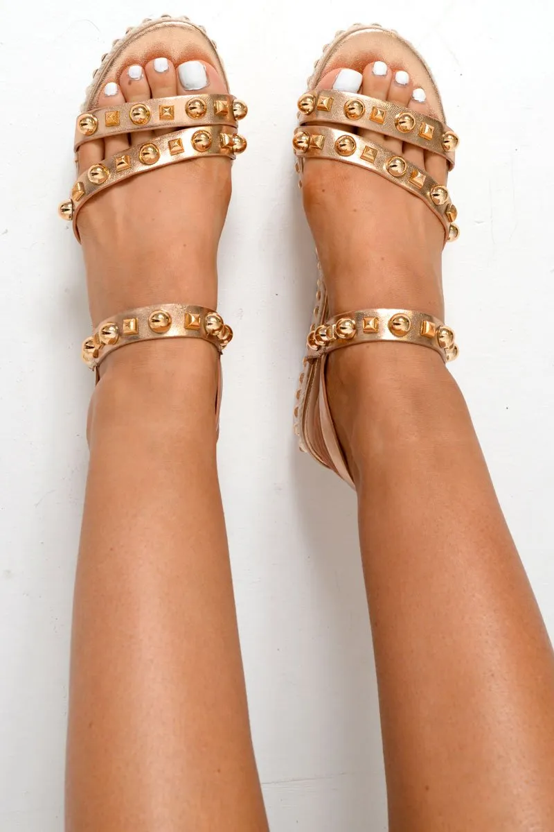 Rose Gold Studded Espadrille Sandals - Delara sold by Rebellious Fashion product image thumbnail 3