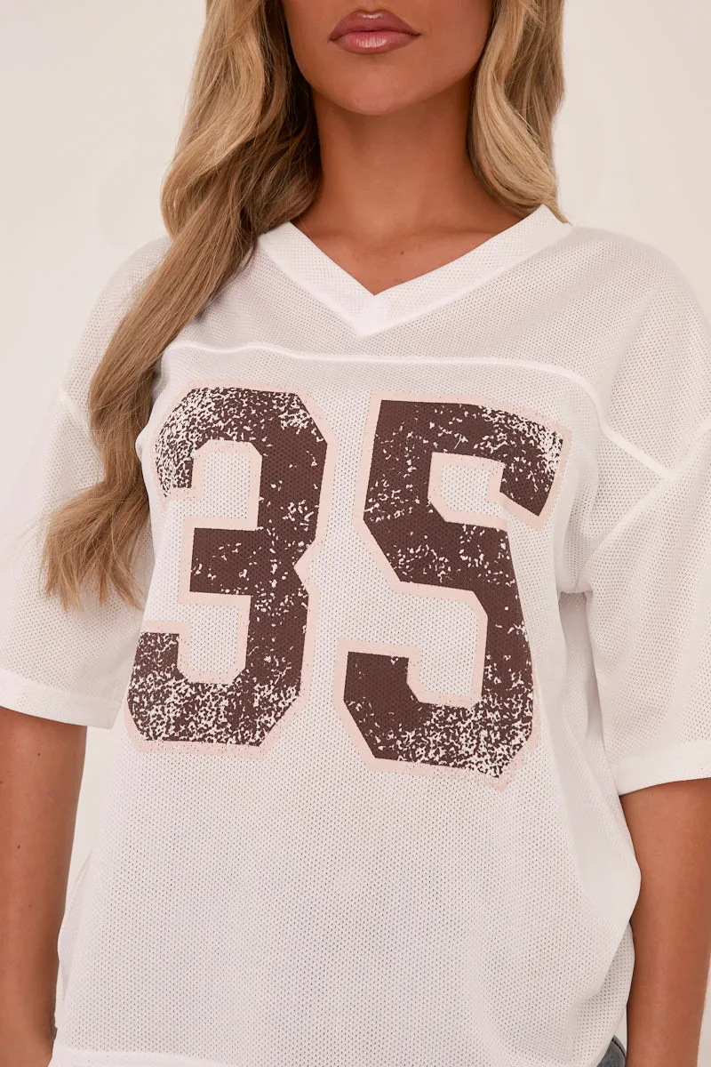 White Oversized Varsity Football Jersey T-shirt - Beatrix sold by Rebellious Fashion product image thumbnail 4