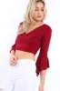 Wine Plunge Bell Sleeve Crop Top - Merla sold by Rebellious Fashion