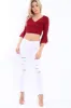 Wine Plunge Bell Sleeve Crop Top - Merla sold by Rebellious Fashion