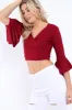 Wine Plunge Bell Sleeve Crop Top - Merla sold by Rebellious Fashion