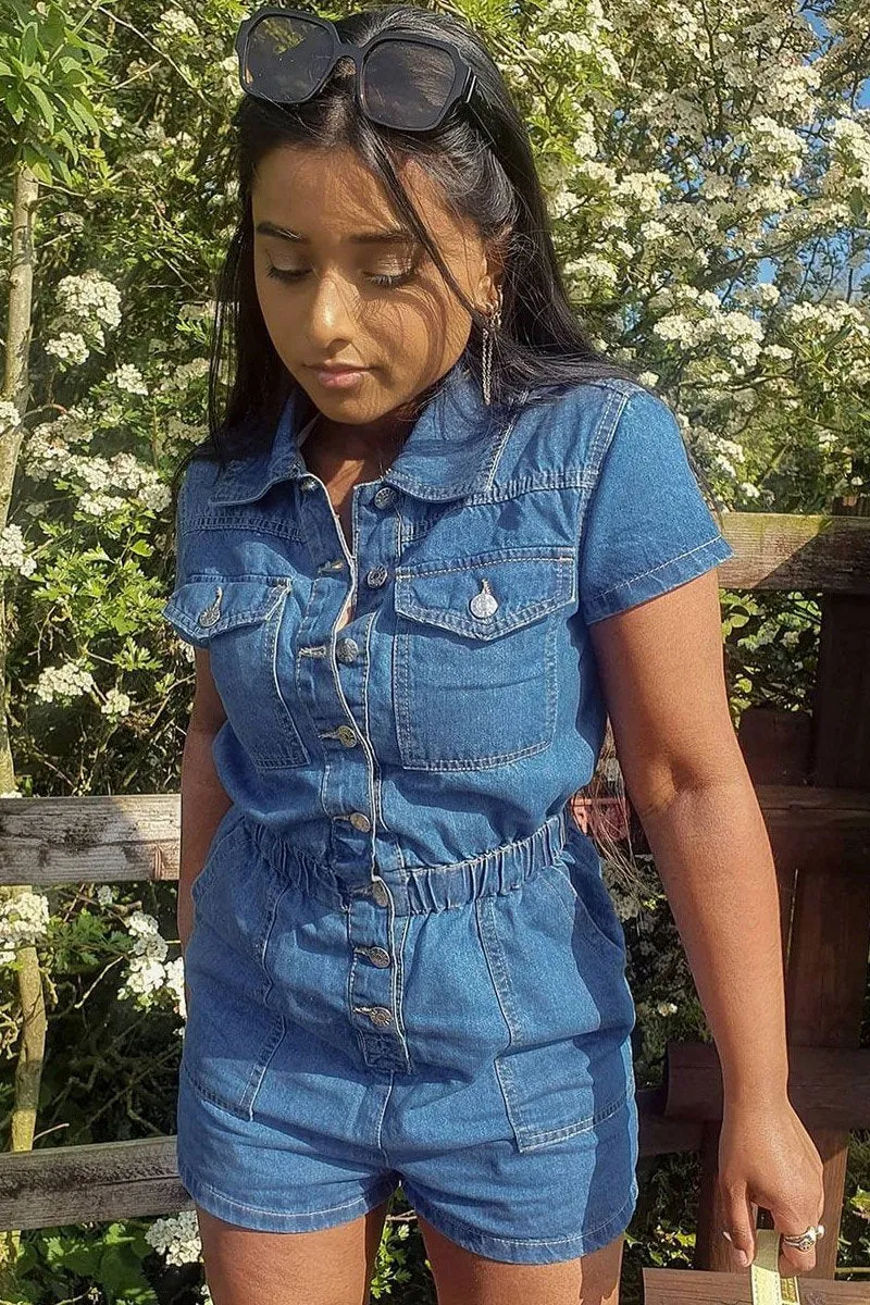 Mid Blue Button Front Denim Playsuit - Briasia sold by Rebellious Fashion product image thumbnail 5