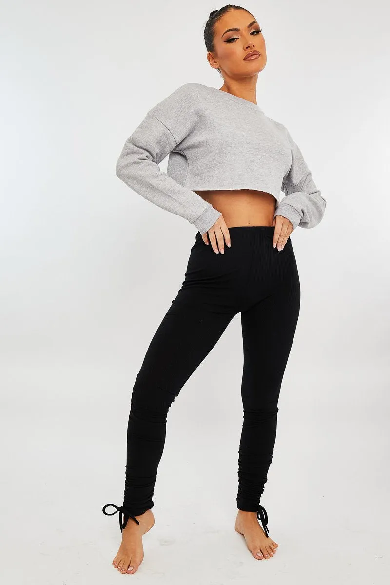 Black Ribbed Ruched Ankle Leggings - Hollyann sold by Rebellious Fashion product image thumbnail 5
