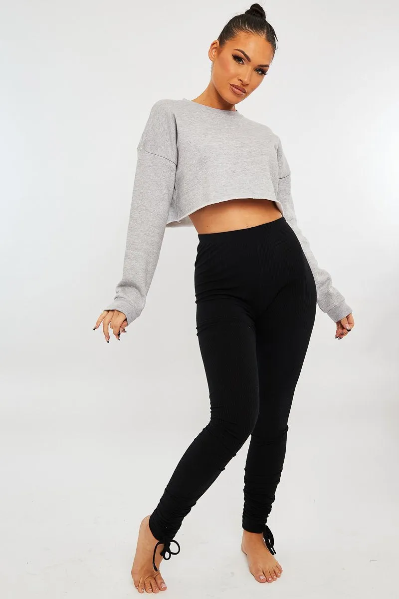 Black Ribbed Ruched Ankle Leggings - Hollyann sold by Rebellious Fashion product image thumbnail 4