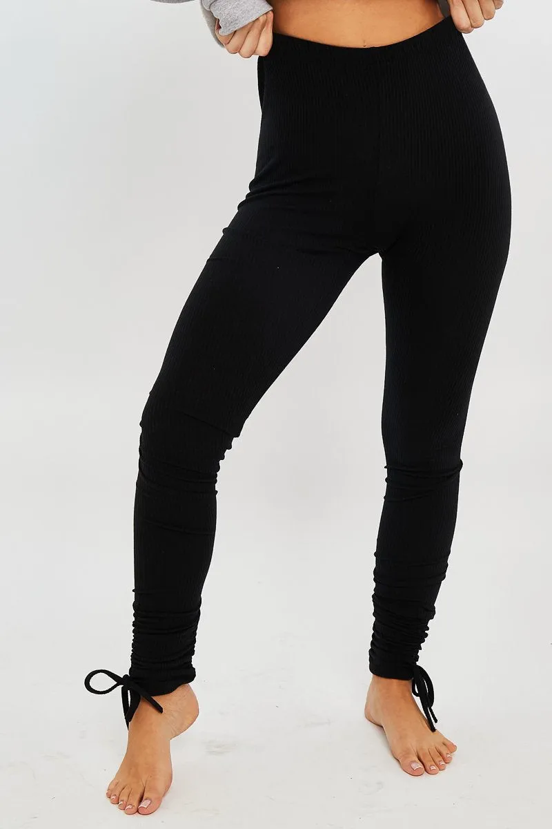 Black Ribbed Ruched Ankle Leggings - Hollyann sold by Rebellious Fashion product image thumbnail 2