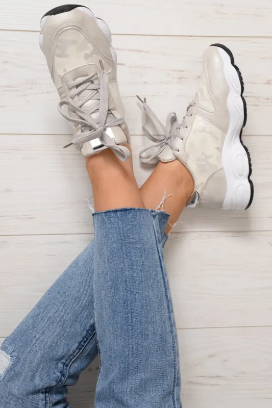 White Camo Lace Up Trainers - Adisa sold by Rebellious Fashion