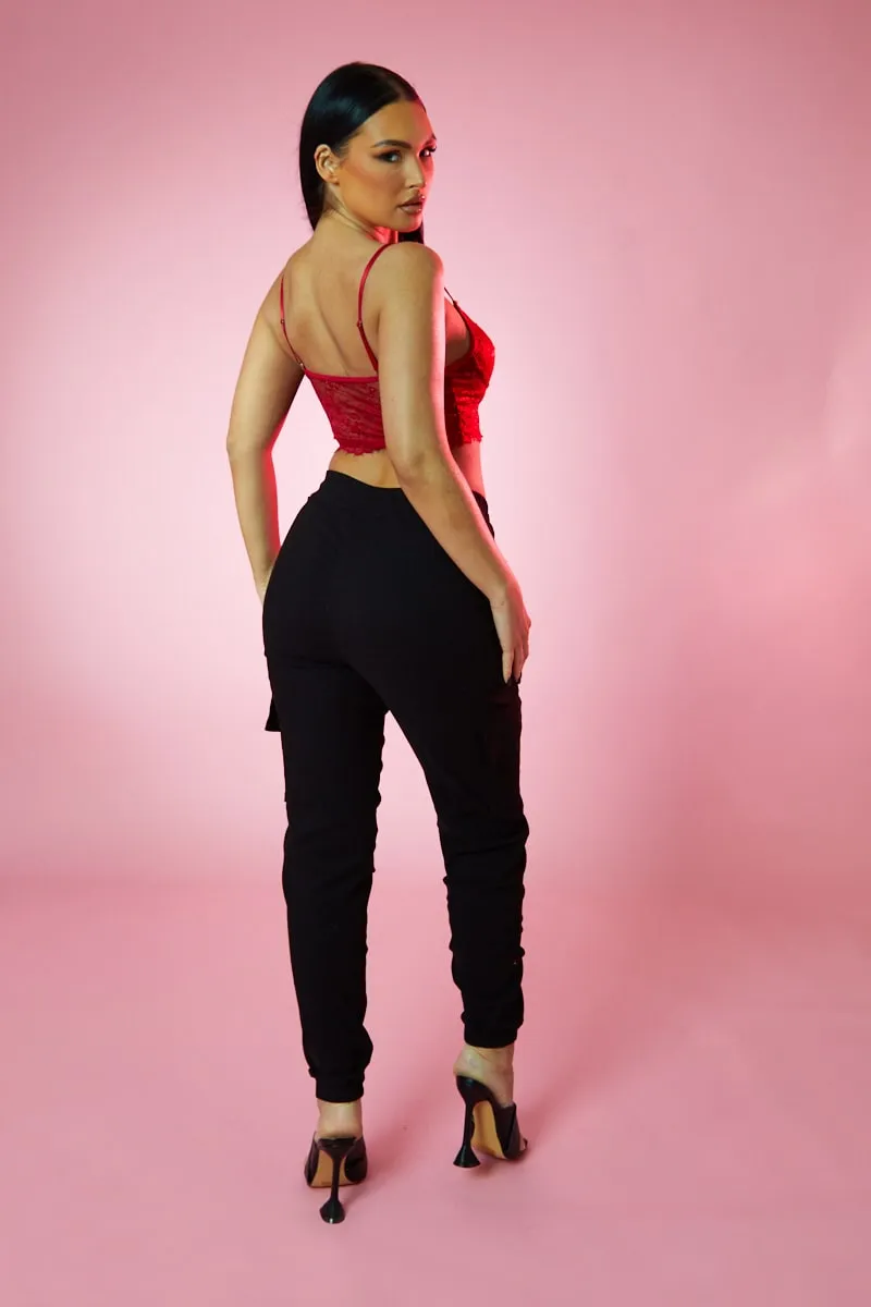 Black Cuffed Hem Cargo Trousers - Rain sold by Rebellious Fashion product image thumbnail 4