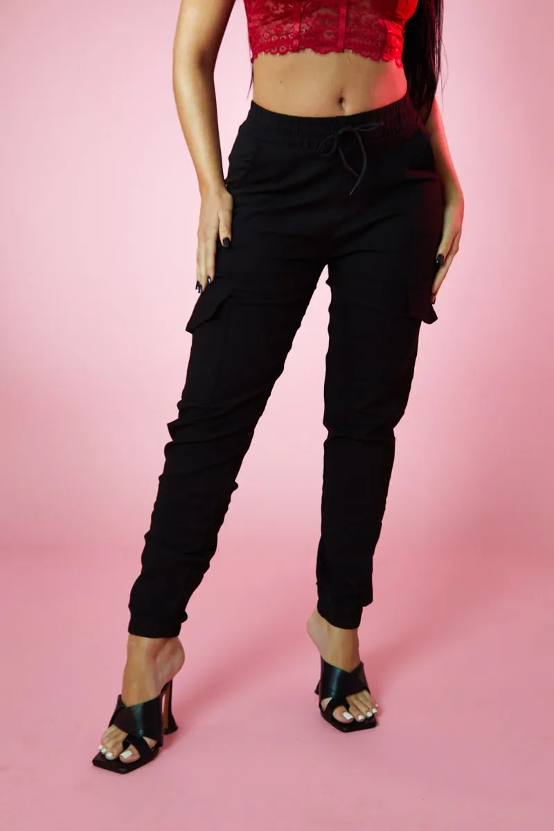 Black Cuffed Hem Cargo Trousers - Rain sold by Rebellious Fashion product image thumbnail 3