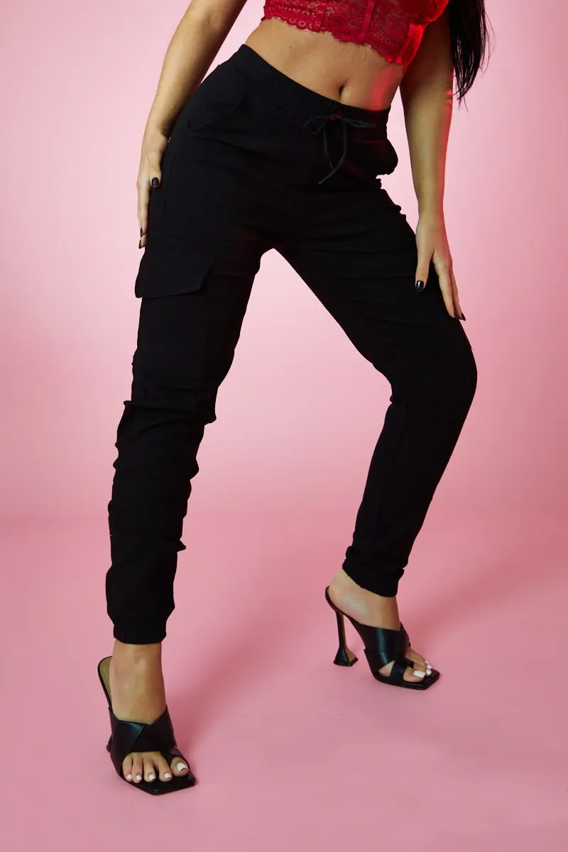 Black Cuffed Hem Cargo Trousers - Rain sold by Rebellious Fashion product image thumbnail 2