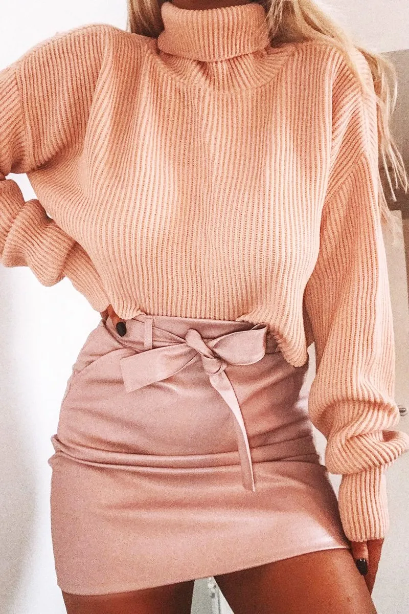 Rose Faux Leather Tie Waist Mini Skirt - Eliyanna sold by Rebellious Fashion