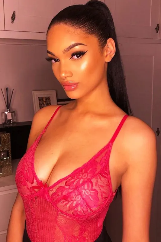 Pink Sheer Lace Bodysuit - Katia sold by Rebellious Fashion