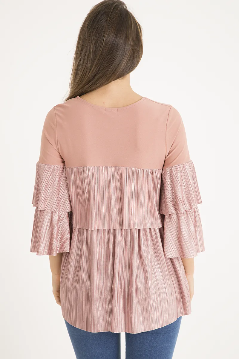 Pink Pleated Layered Frill Oversized Top - Matilda sold by Rebellious Fashion product image thumbnail 3