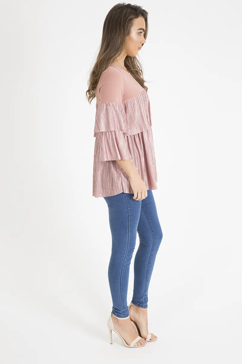 Pink Pleated Layered Frill Oversized Top - Matilda sold by Rebellious Fashion product image thumbnail 5