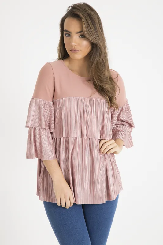 Pink Pleated Layered Frill Oversized Top - Matilda made by Rebellious Fashion