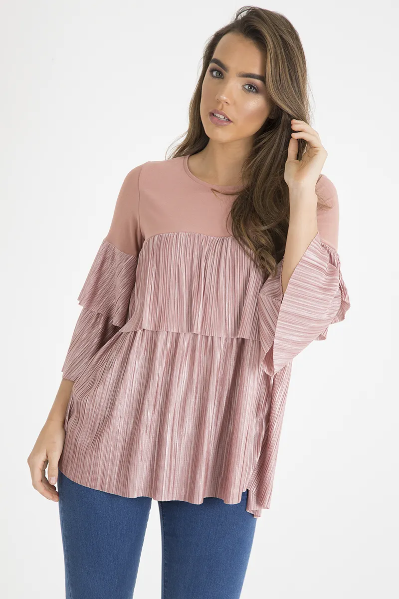 Pink Pleated Layered Frill Oversized Top - Matilda sold by Rebellious Fashion product image thumbnail 2