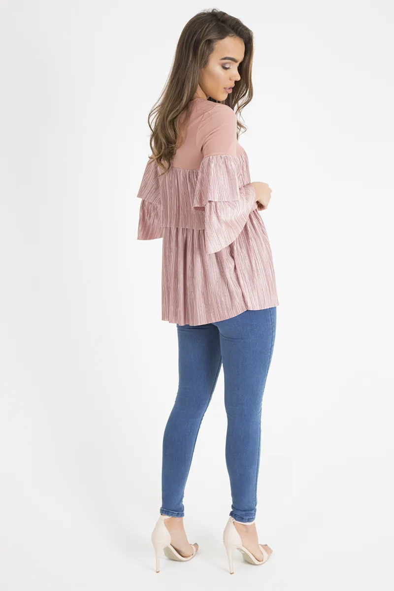 Pink Pleated Layered Frill Oversized Top - Matilda sold by Rebellious Fashion product image thumbnail 4