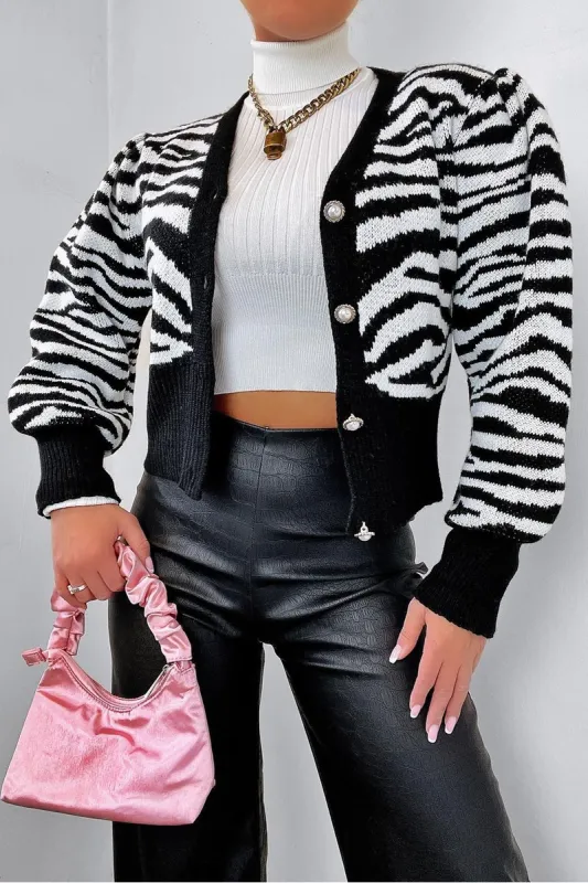 Black Zebra Print Knit Cardigan - Dazie sold by Rebellious Fashion
