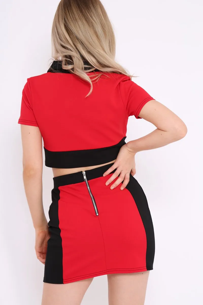 Red and Black Crop Top and Mini Skirt Co-ord - Kasie sold by Rebellious Fashion product image thumbnail 4