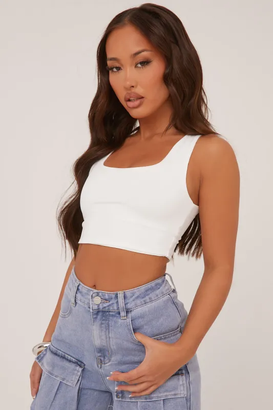 White Square Neck Sleeveless Cropped Top - Alexa sold by Rebellious Fashion