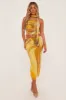 Yellow Abstract Print Bandeau Crop Top & Midi Skirt Co-ord Set - Savannah sold by Rebellious Fashion