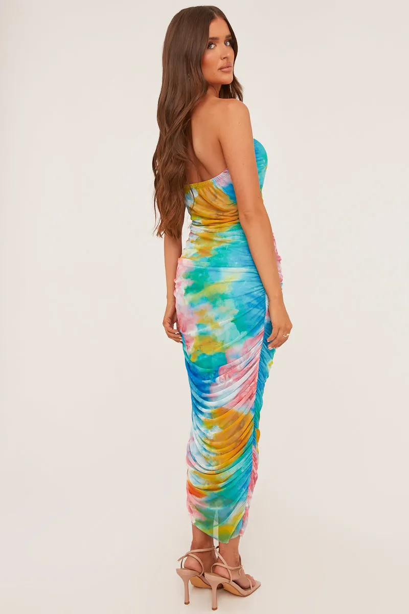 Multi Abstract Print Bandeau Ruched Midi Dress - Blossom sold by Rebellious Fashion product image thumbnail 4