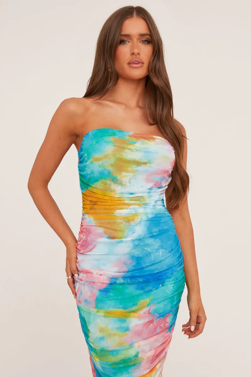 Multi Abstract Print Bandeau Ruched Midi Dress - Blossom sold by Rebellious Fashion product image thumbnail 2