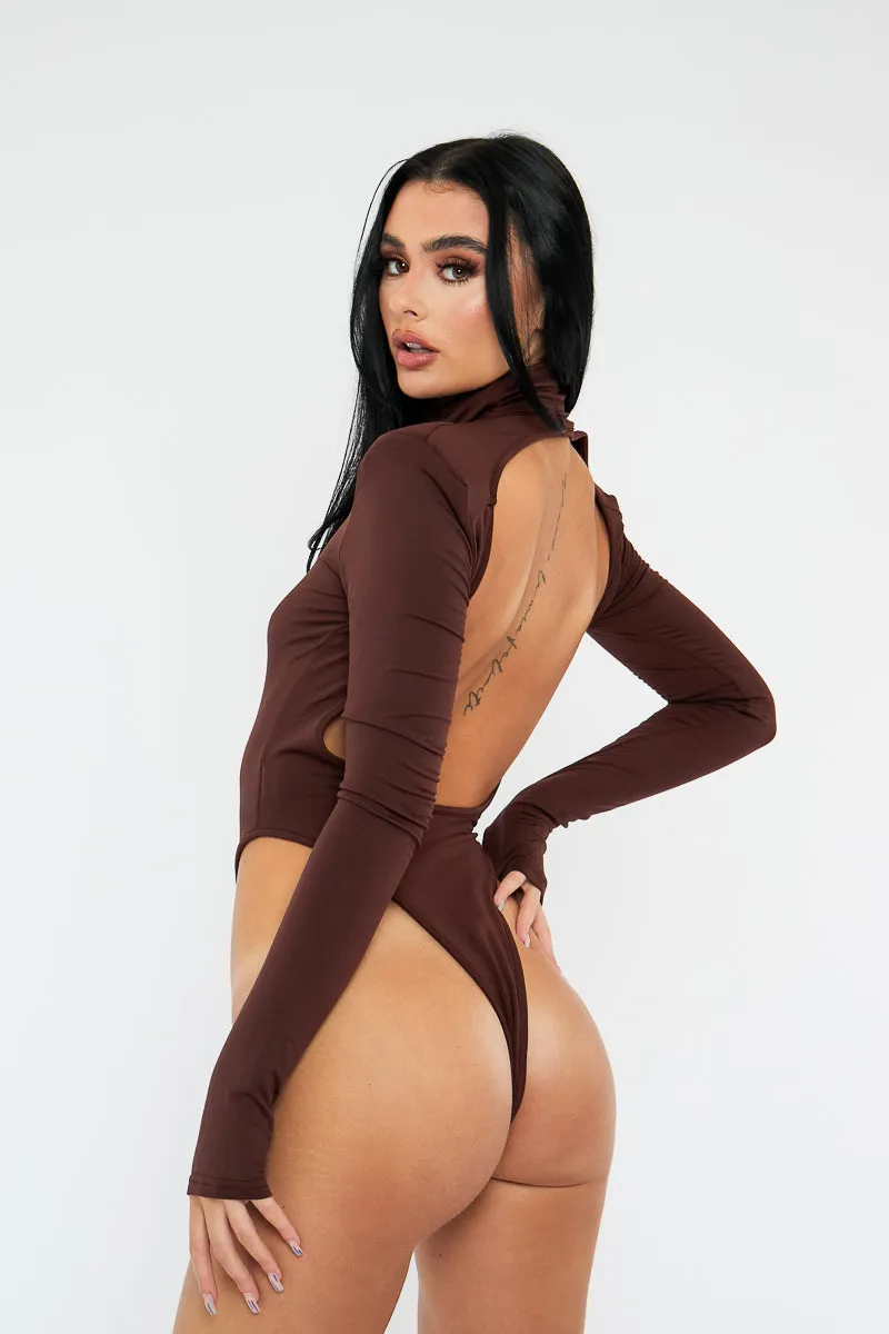 Chocolate Backless High Neck Bodysuit - Tilli sold by Rebellious Fashion product image thumbnail 2
