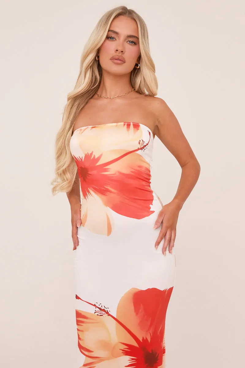 White Floral Print Bandeau Maxi Dress - Elisabeth sold by Rebellious Fashion product image thumbnail 2