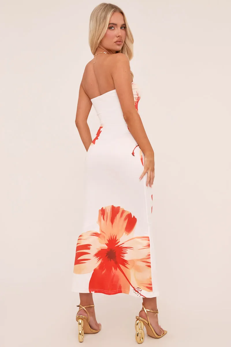White Floral Print Bandeau Maxi Dress - Elisabeth sold by Rebellious Fashion product image thumbnail 5