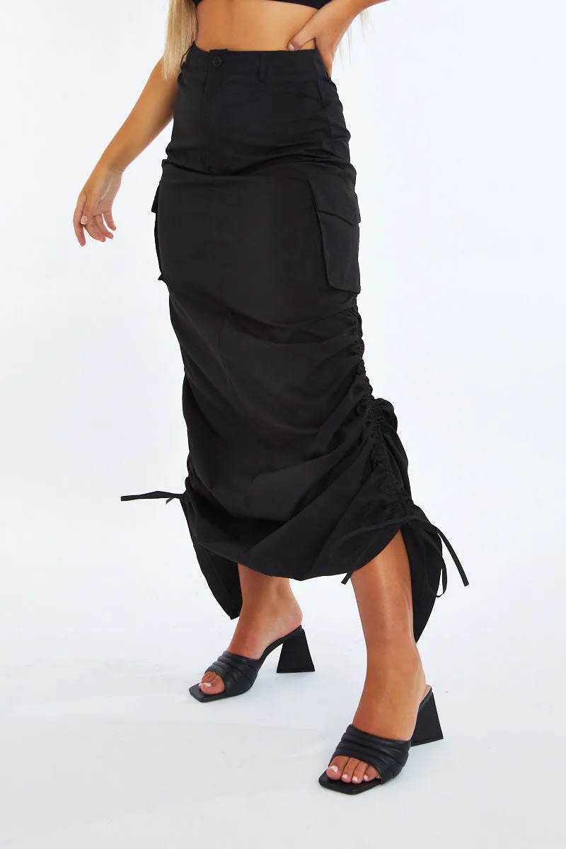 Black Cargo Side Ruched Maxi Skirt - Nikita sold by Rebellious Fashion product image thumbnail 3