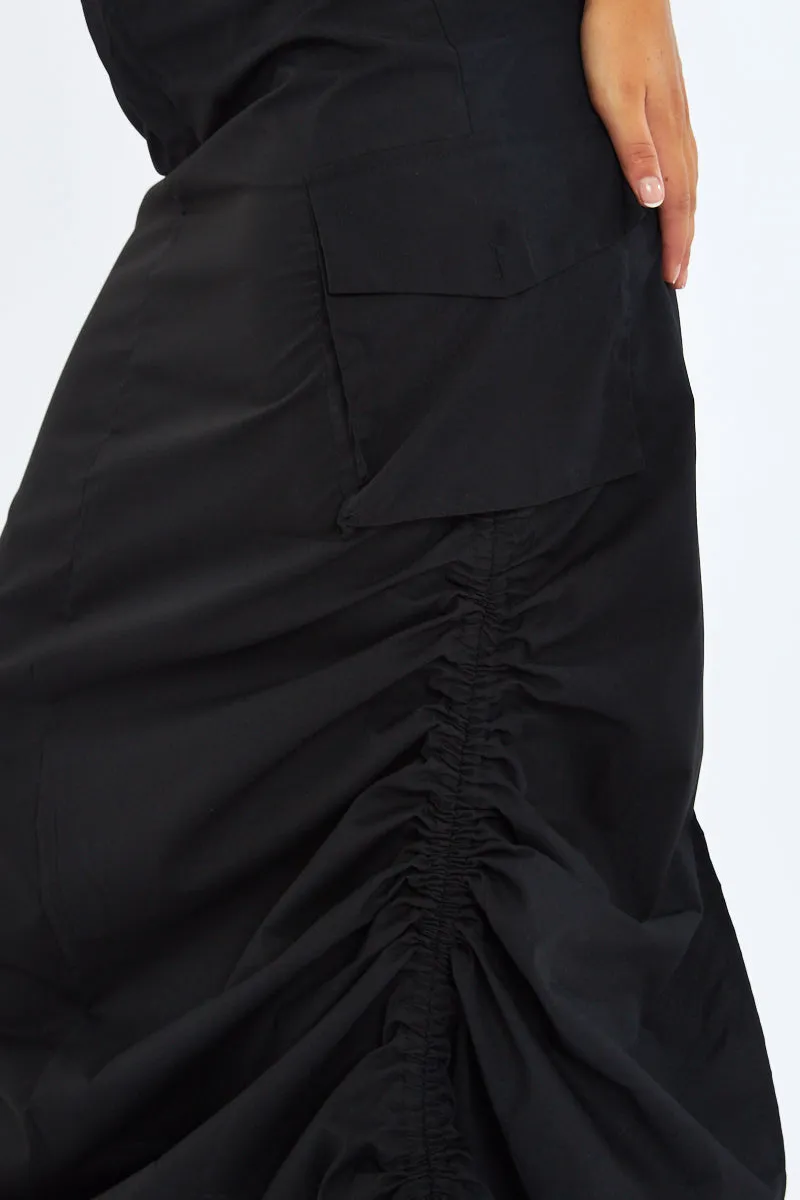 Black Cargo Side Ruched Maxi Skirt - Nikita sold by Rebellious Fashion product image thumbnail 4