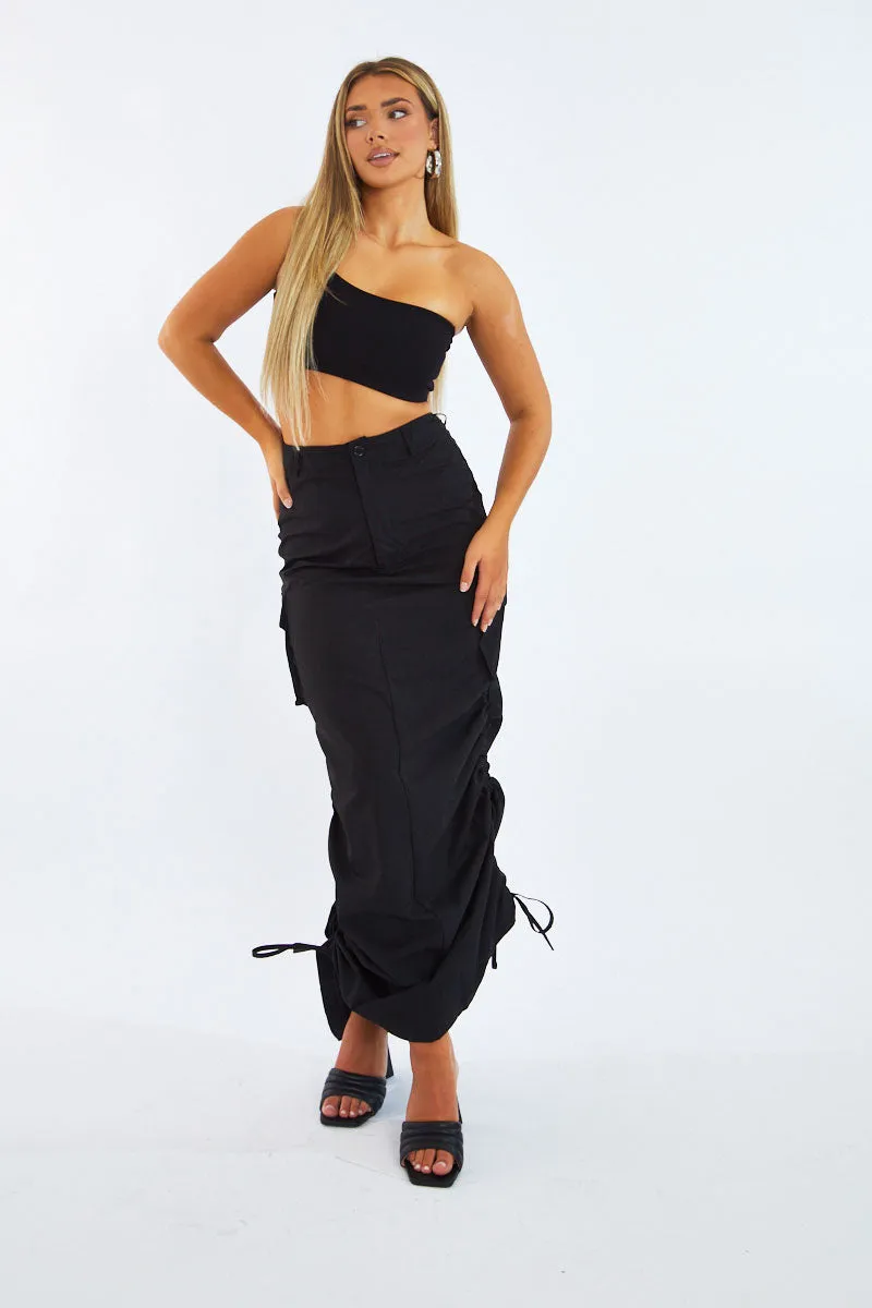 Black Cargo Side Ruched Maxi Skirt - Nikita sold by Rebellious Fashion product image thumbnail 2