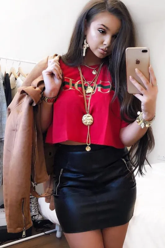 Red Good Vibes Only Cropped Slogan T-shirt - Emmah sold by Rebellious Fashion