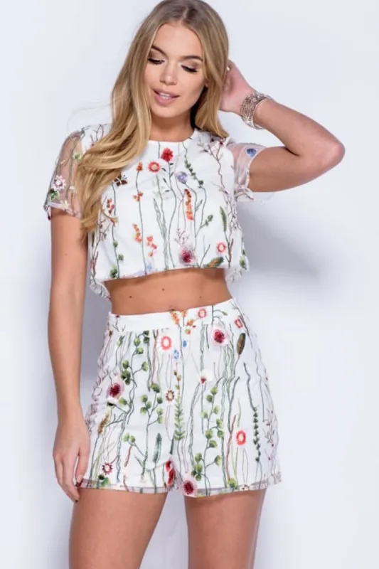 White Embroidered Floral Co-ord - Roxy made by Rebellious Fashion
