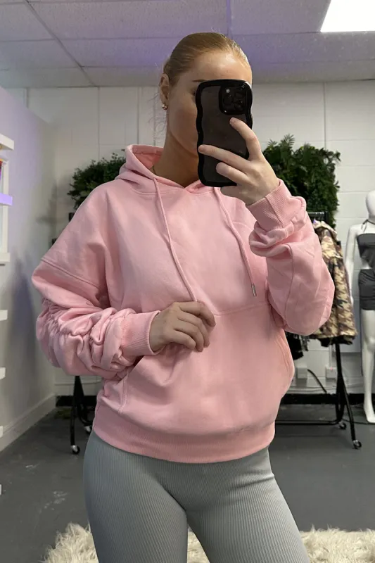 Pink Ruched Sleeve Oversized Hoodie - Lorna sold by Rebellious Fashion