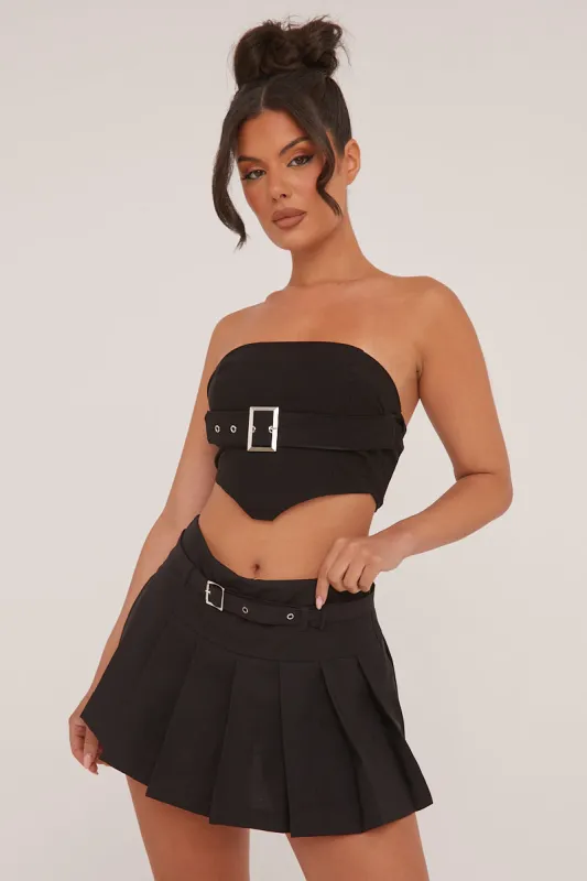 Black Pleated Belt Detail Micro Mini Skirt - Violet sold by Rebellious Fashion